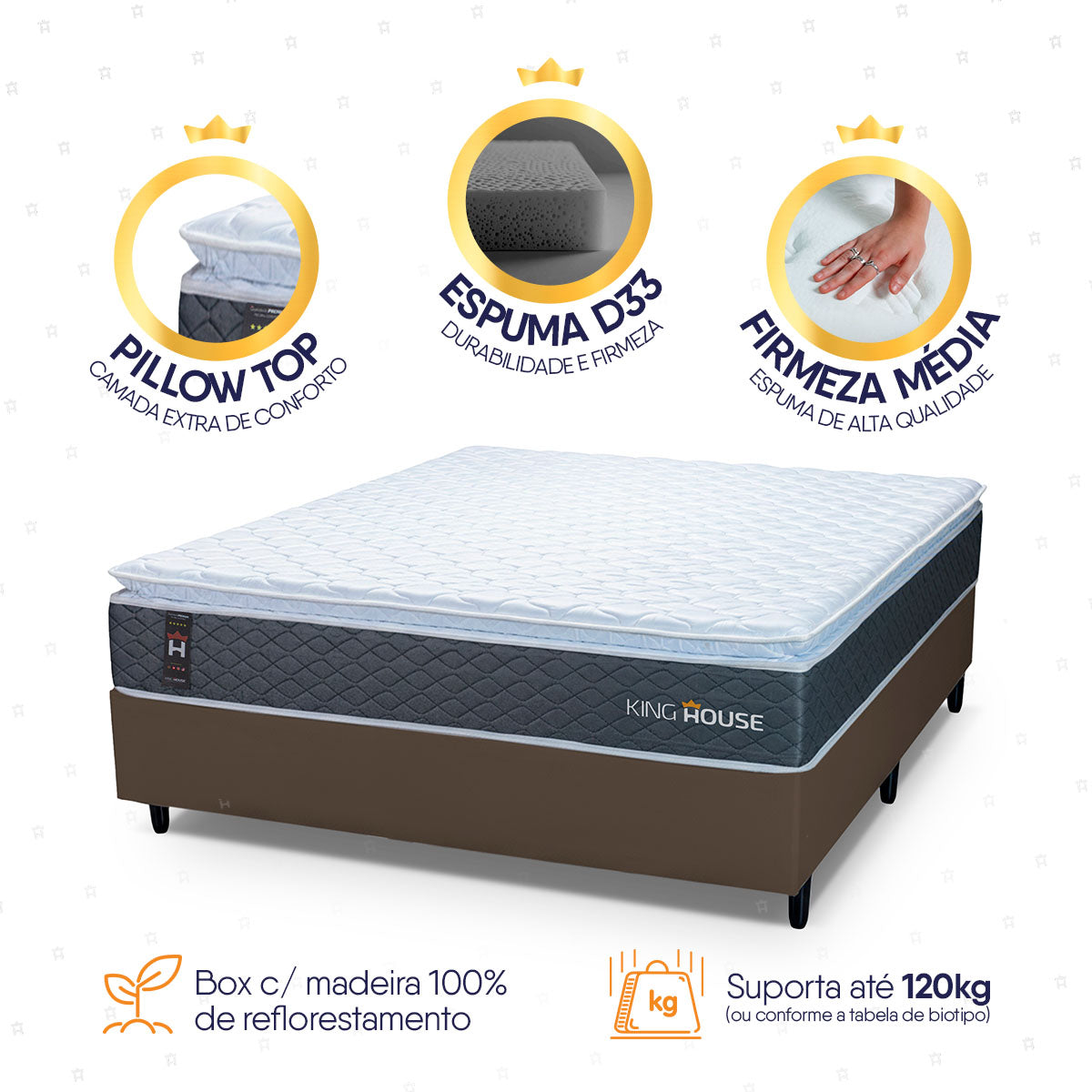 Cama Box Argel Espuma D33 Casal 138x188 Marrom King House