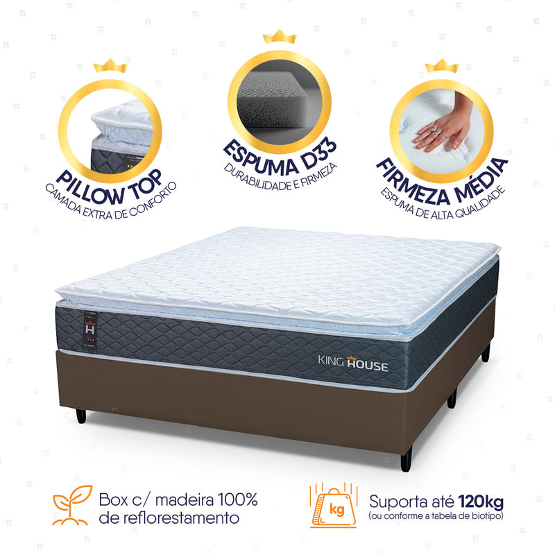 Cama Box Argel Espuma D33 Casal 138x188 Marrom King House
