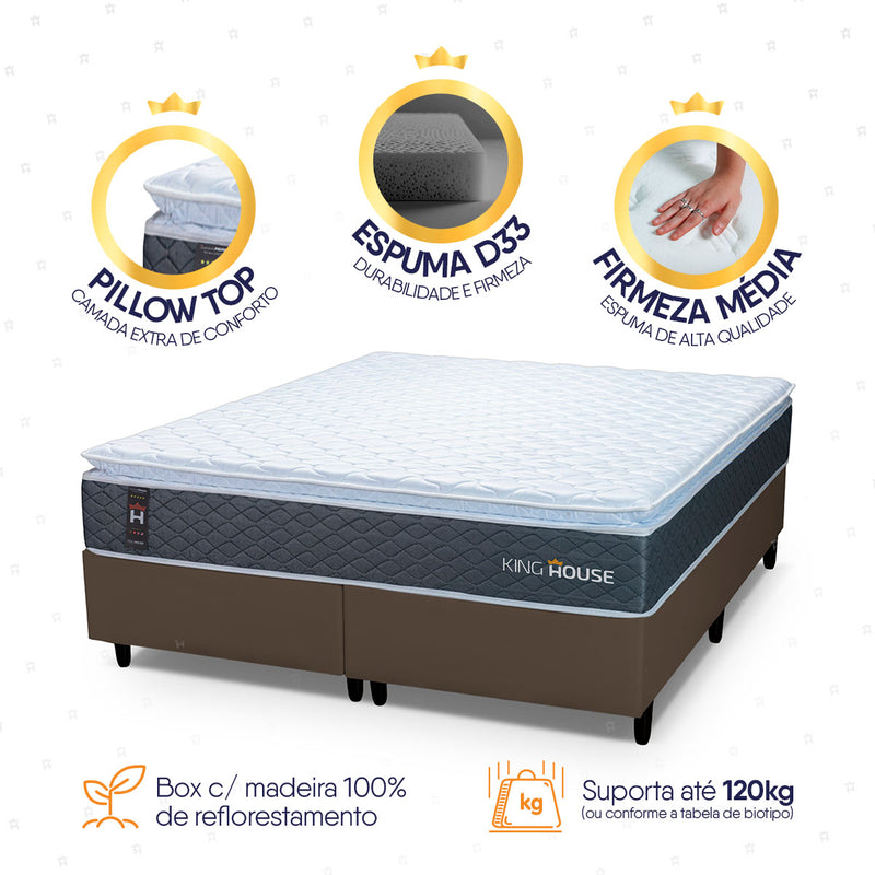 Cama Box Argel Espuma D33 Queen 158x198 Marrom King House
