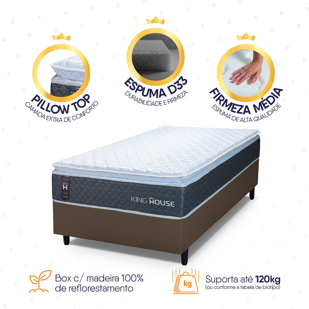 Cama Box Argel Espuma D33 Solteiro 88x188 Marrom King House