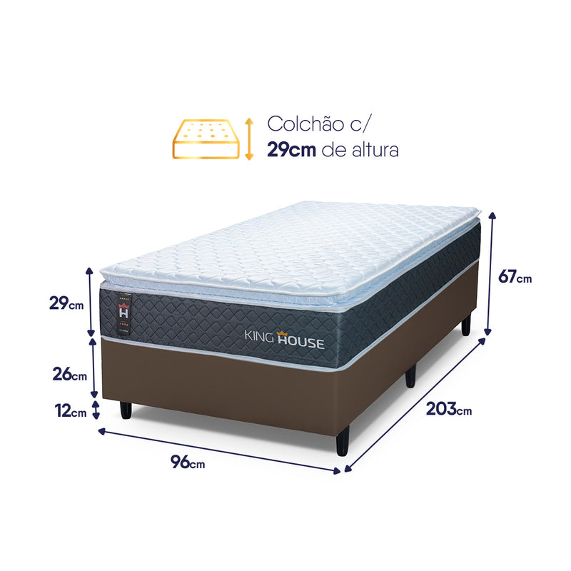 Cama Box Argel Espuma D33 Solteirão 96x203 Marrom King House