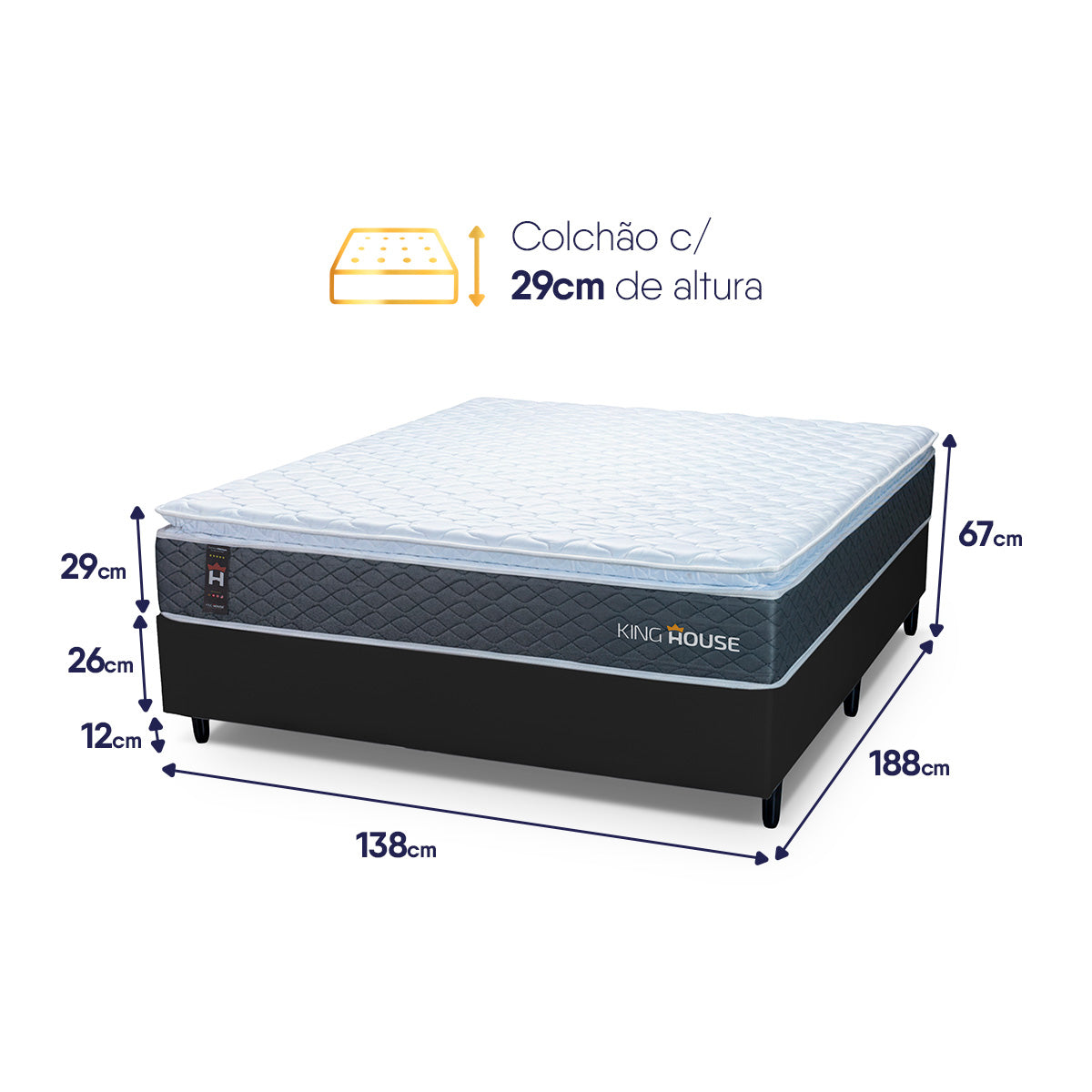 Cama Box Argel Espuma D33 Casal 138x188 Preto King House
