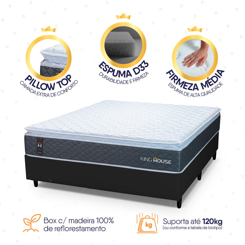 Cama Box Argel Espuma D33 Casal 138x188 Preto King House