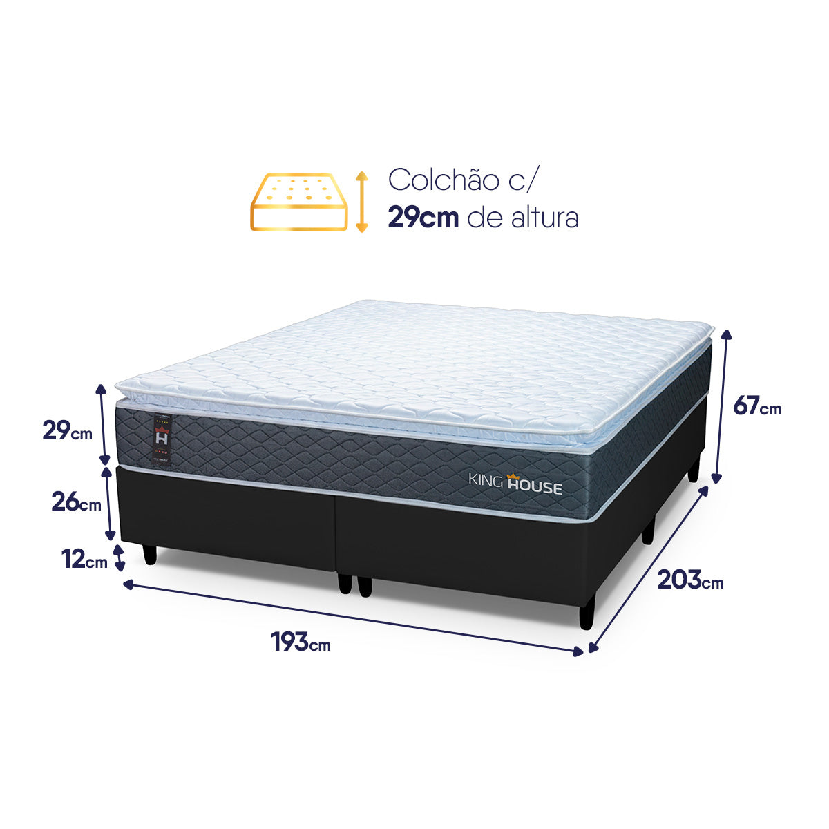 Cama Box Argel Espuma D33 King 193x203 Preto King House