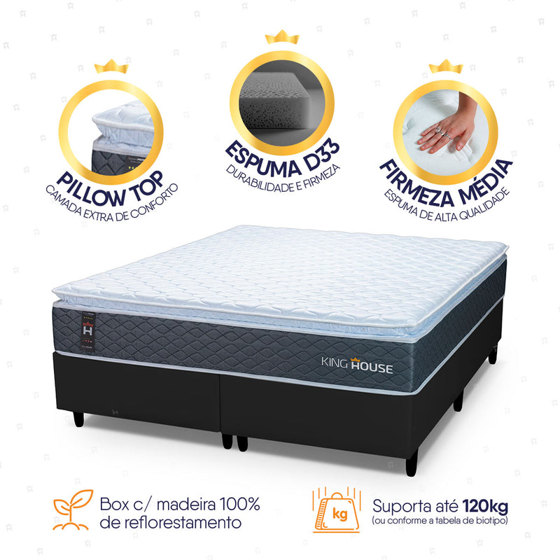 Cama Box Argel Espuma D33 King 193x203 Preto King House