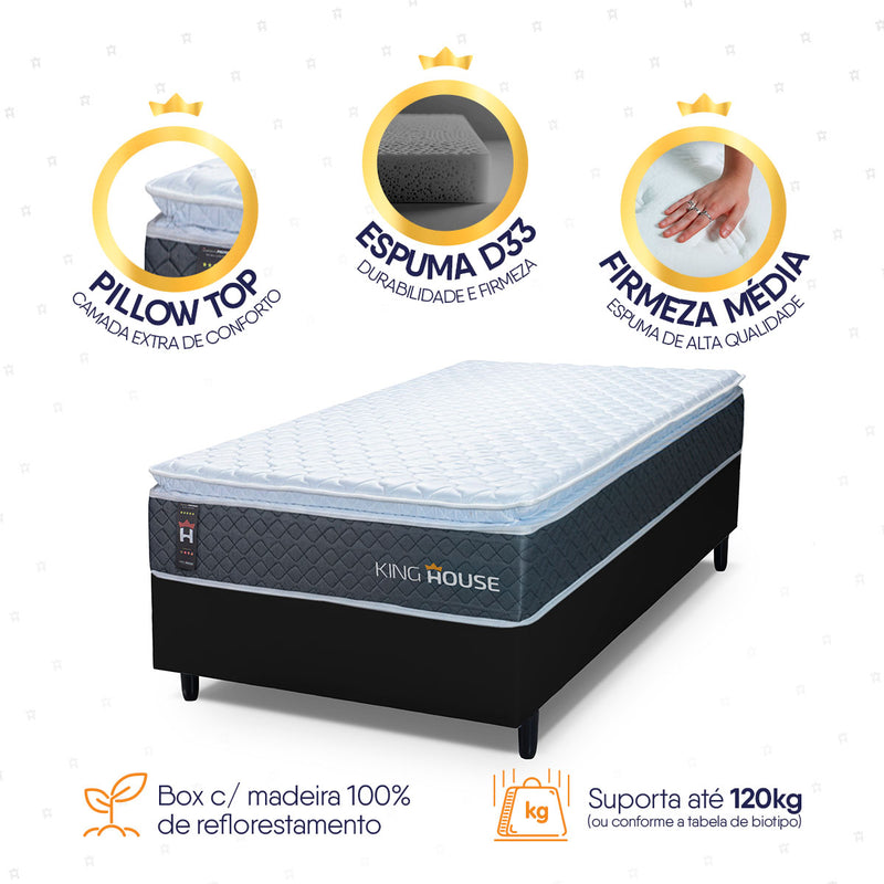 Cama Box Argel Espuma D33 Solteiro 88x188 Preto King House