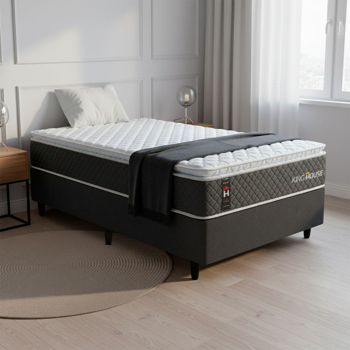 Cama Box Argel Espuma D33 Solteirão 96x203 Preto King House