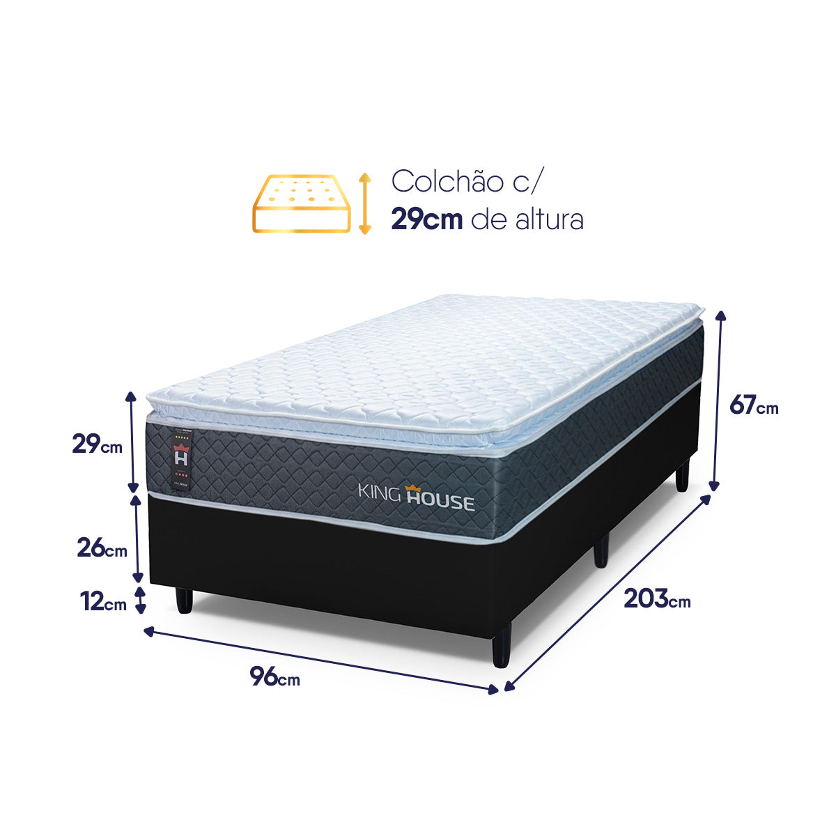 Cama Box Argel Espuma D33 Solteirão 96x203 Preto King House
