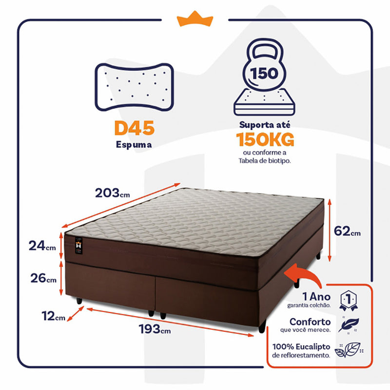 Cama Box Atlanta Espuma King 193x203 Marrom King House