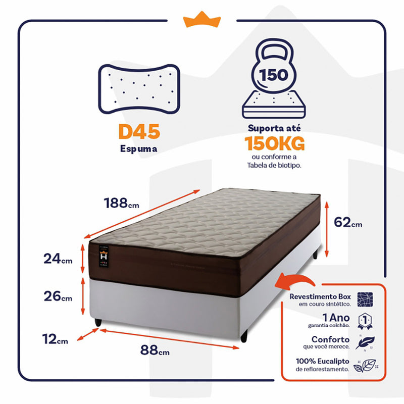 Cama Box Espuma Atlanta Solteiro 88x188 Marrom King House