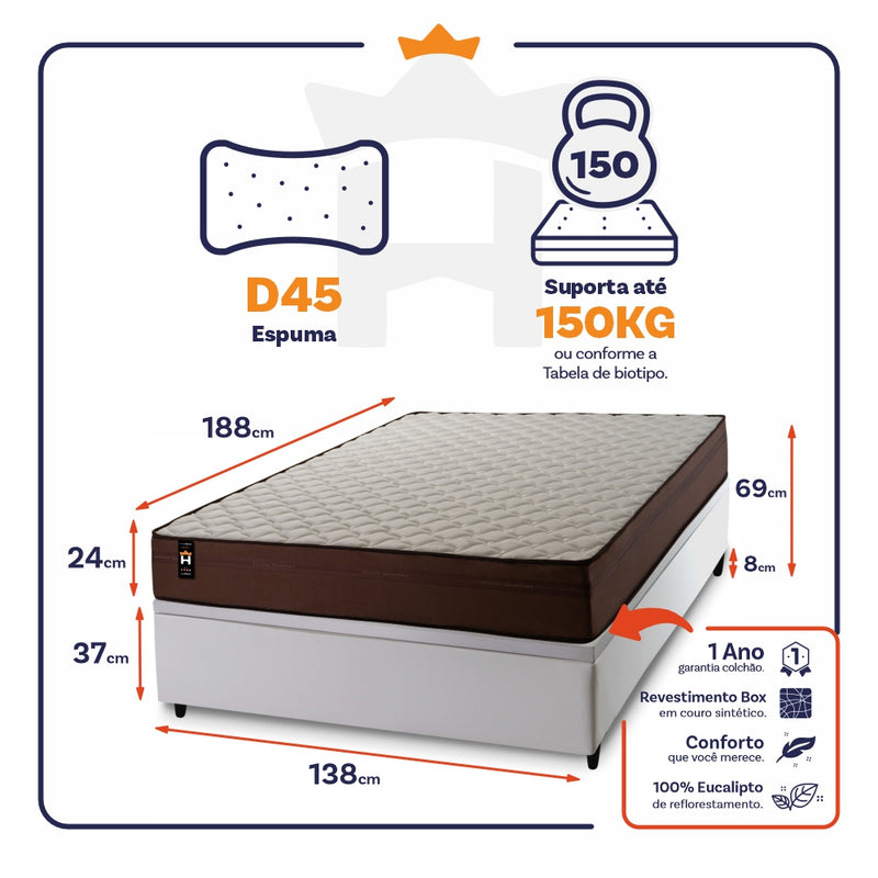 Cama Box Baú Atlanta 138x188 Marrom Espuma D45 King House