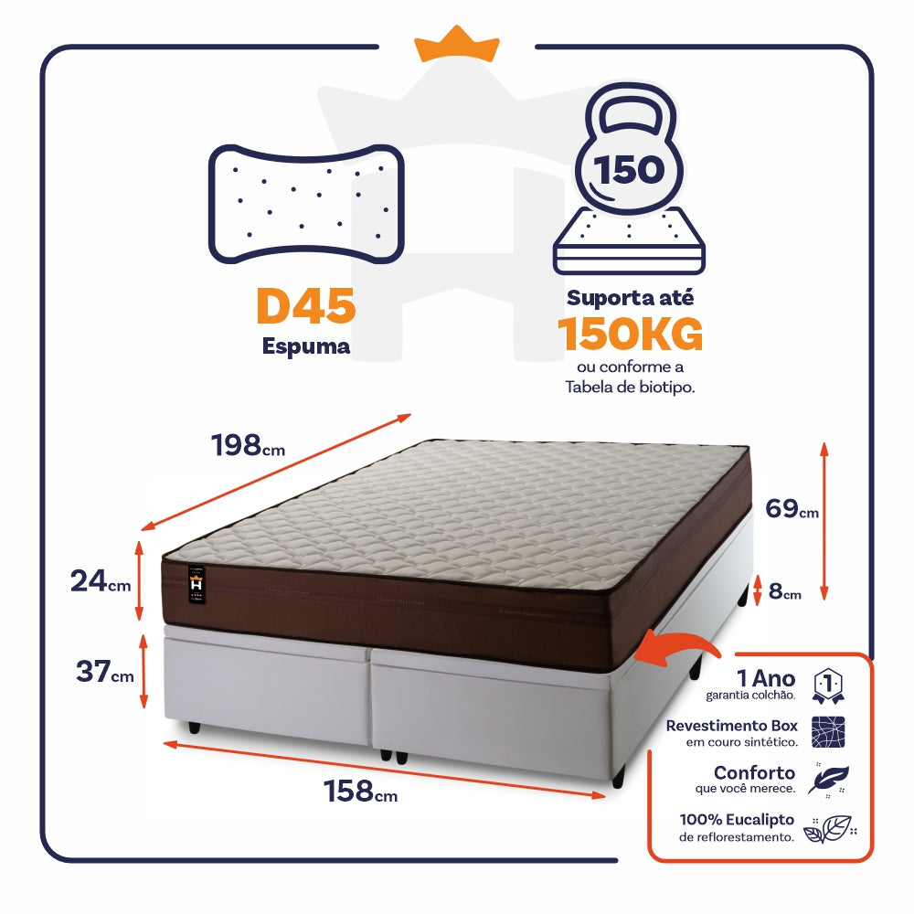 Cama Box Baú Atlanta Espuma D45 158x198 Branco King House