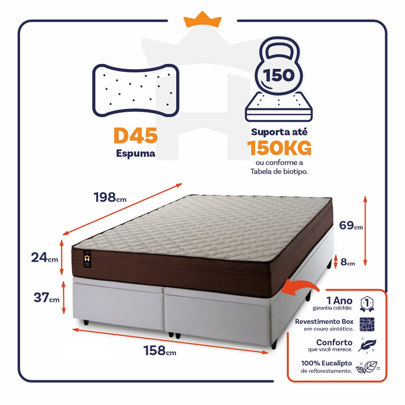 Cama Box Baú Atlanta Espuma D45 158x198 Branco King House