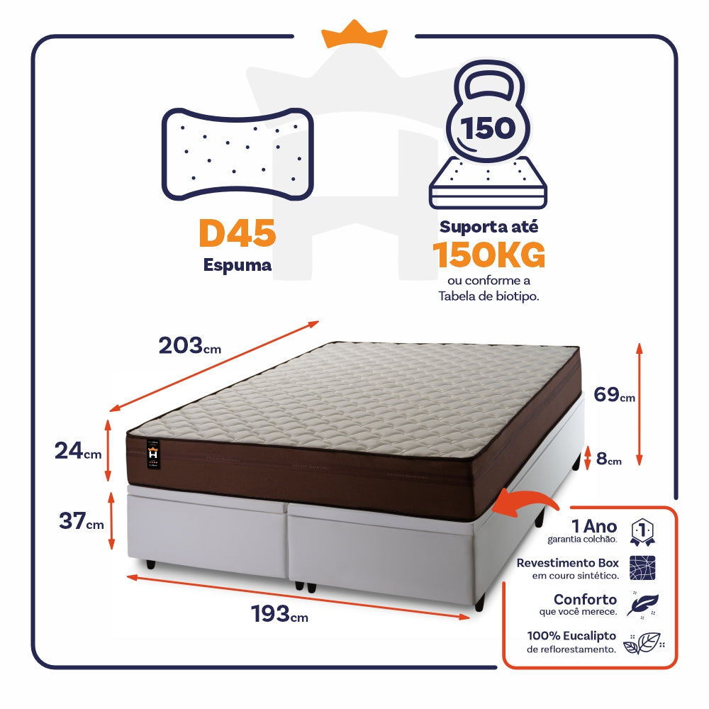 Cama Box Baú Atlanta Espuma D45 193x203 Marrom King House
