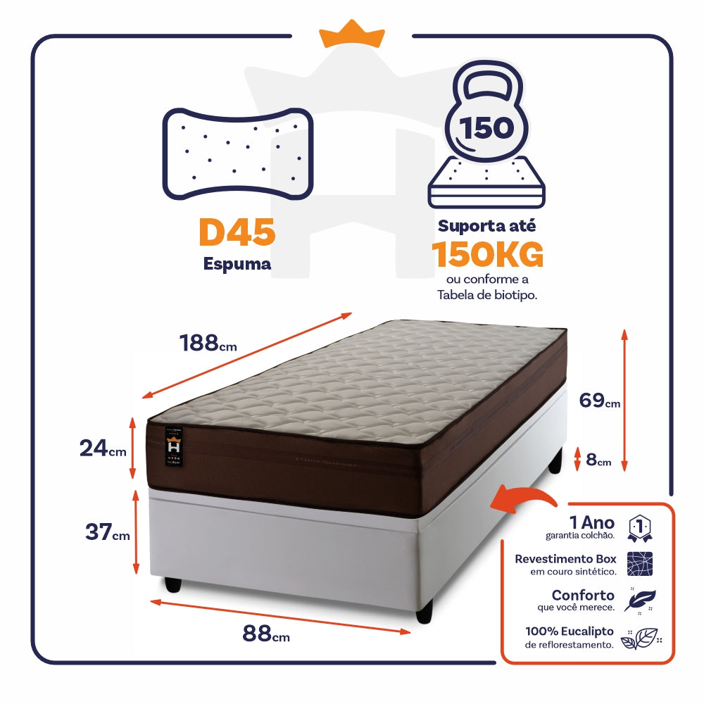 Cama Box Baú Atlanta 88x188 Branco Espuma D45 King House