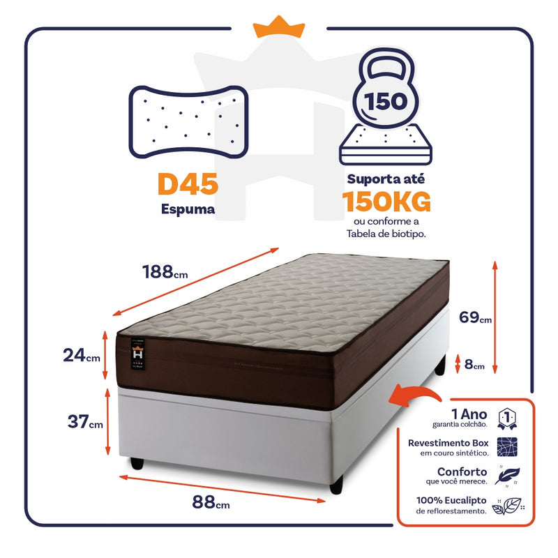 Cama Box Baú Atlanta 88x188 Branco Espuma D45 King House