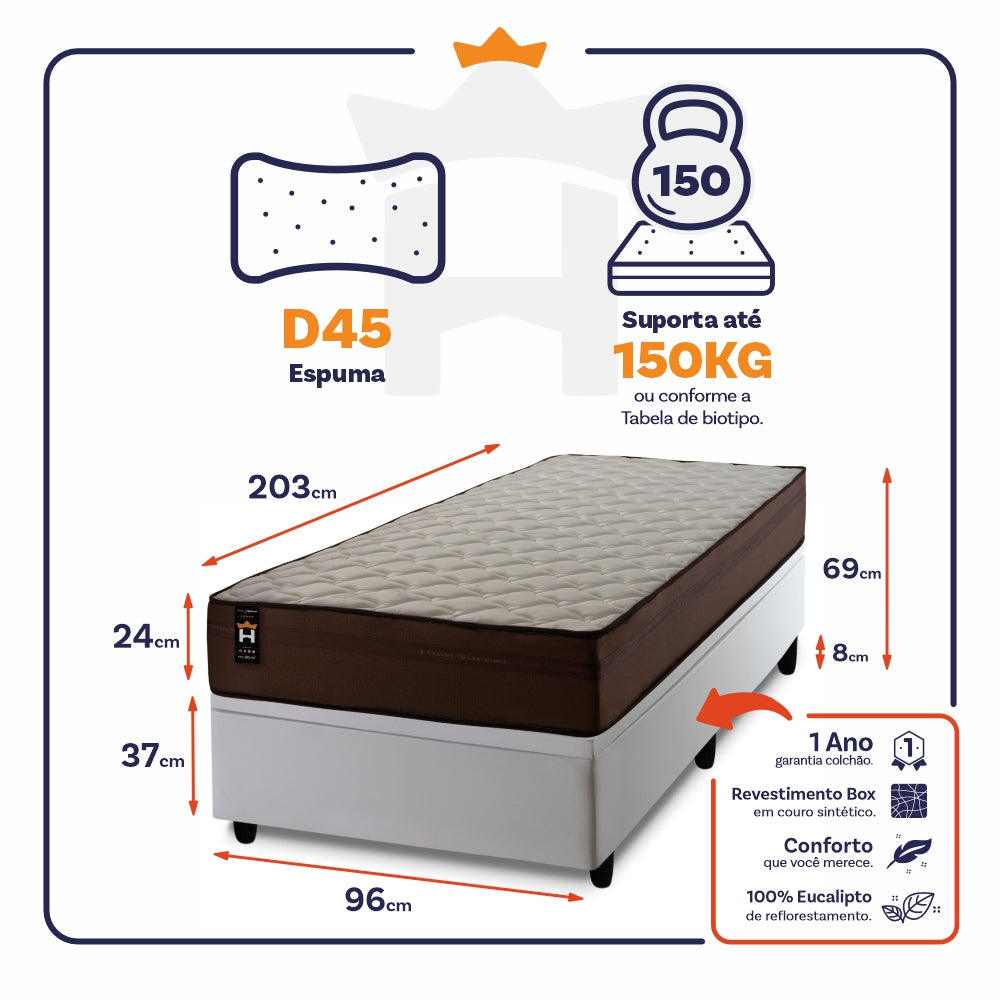 Cama Box Baú Atlanta 96x203 Branco Espuma D45 King House