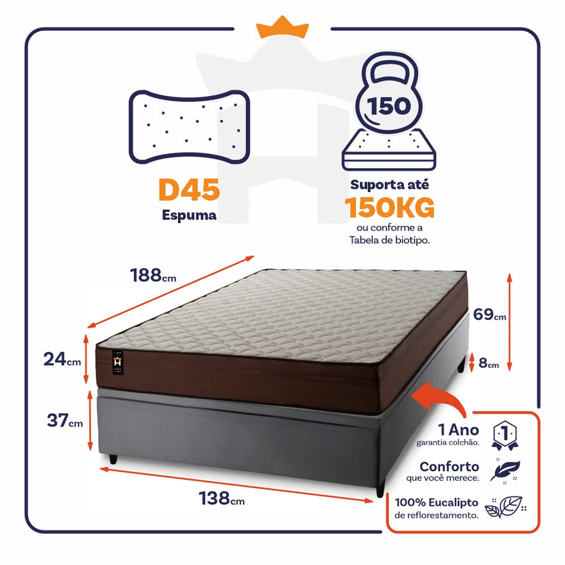 Cama Box Baú Atlanta 138x188 Cinza Espuma D45 King House
