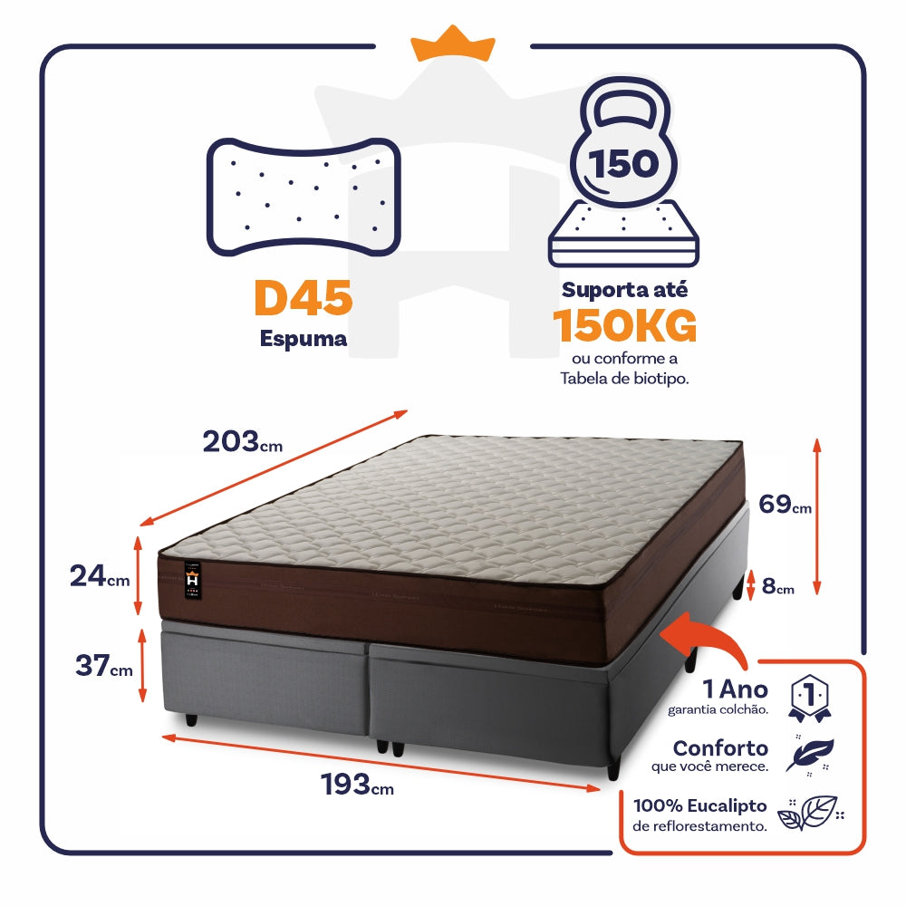 Cama Box Baú Atlanta Espuma D45 193x203 Marrom King House