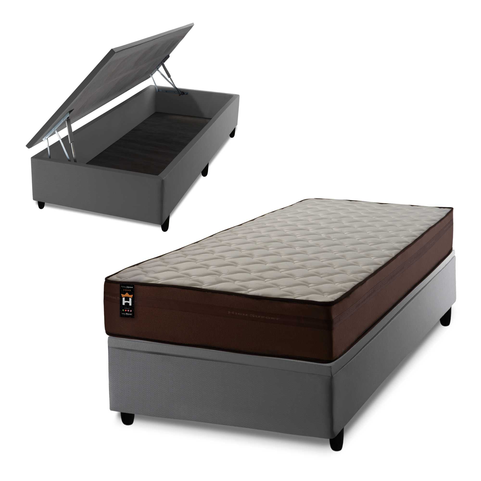 Cama Box Baú Atlanta 88x188 Cinza Espuma D45 King House