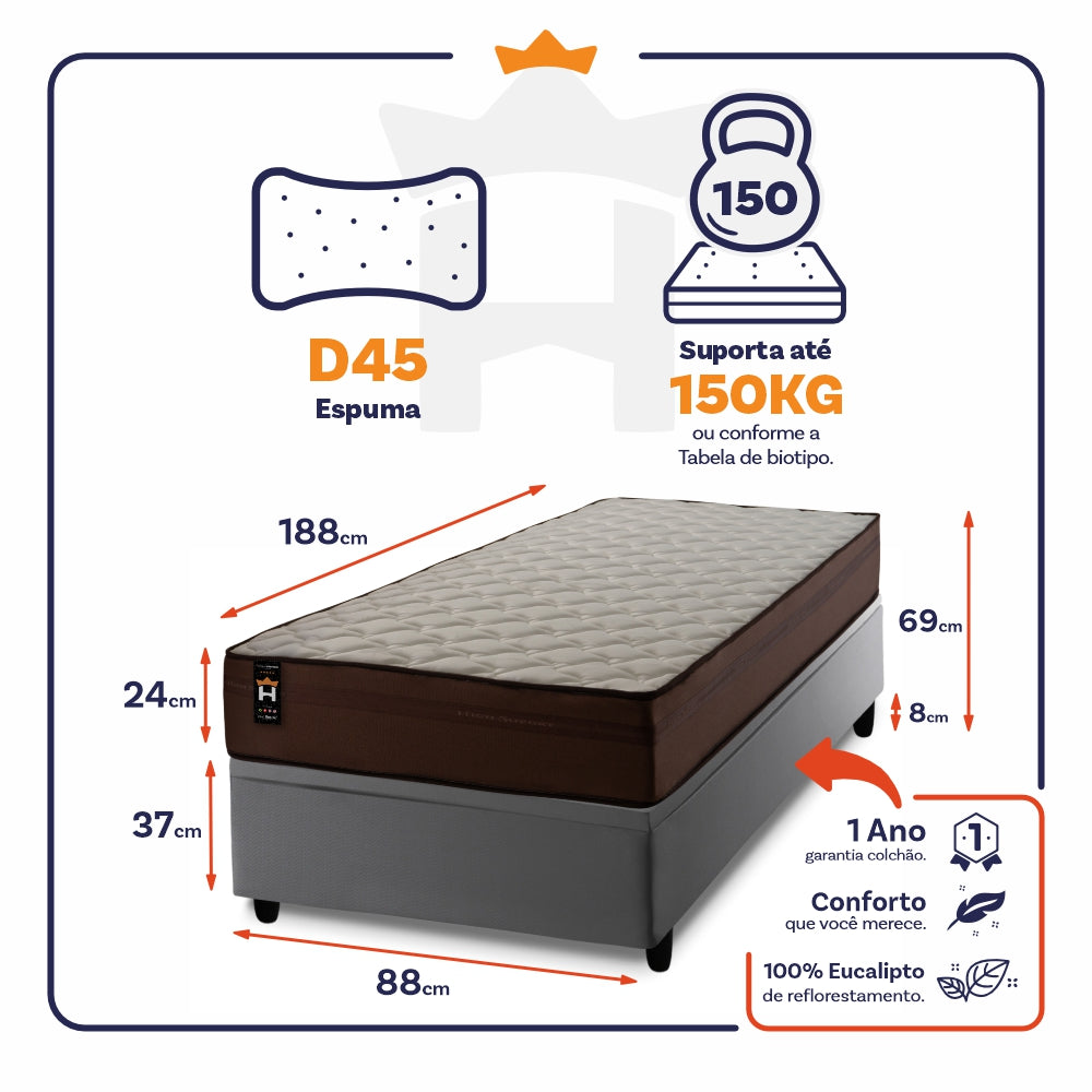 Cama Box Baú Atlanta 88x188 Cinza Espuma D45 King House