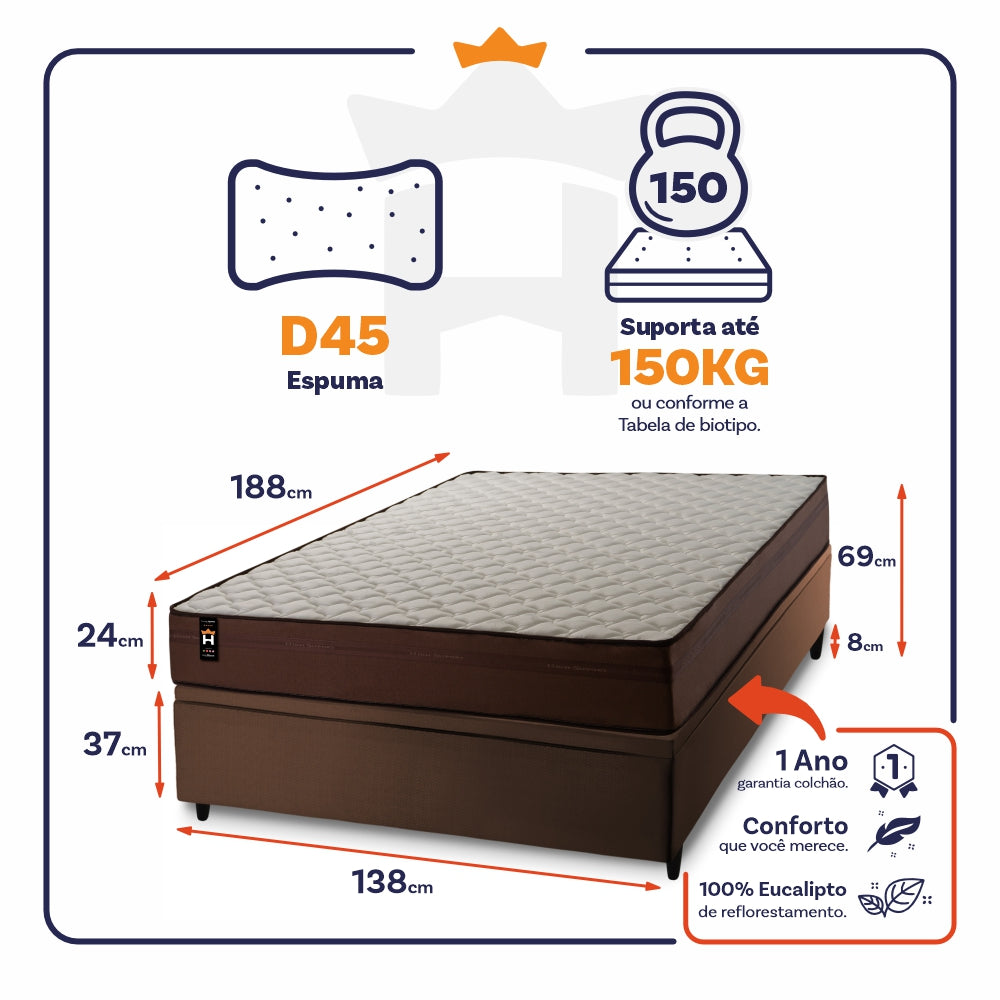Cama Box Baú Atlanta 138x188 Marrom Espuma D45 King House
