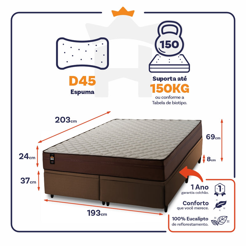 Cama Box Baú Atlanta Espuma D45 193x203 Marrom King House