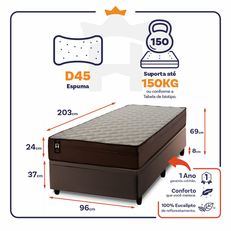 Conjunto Box Baú Atlanta 96x203 Marrom Espuma D45 King House