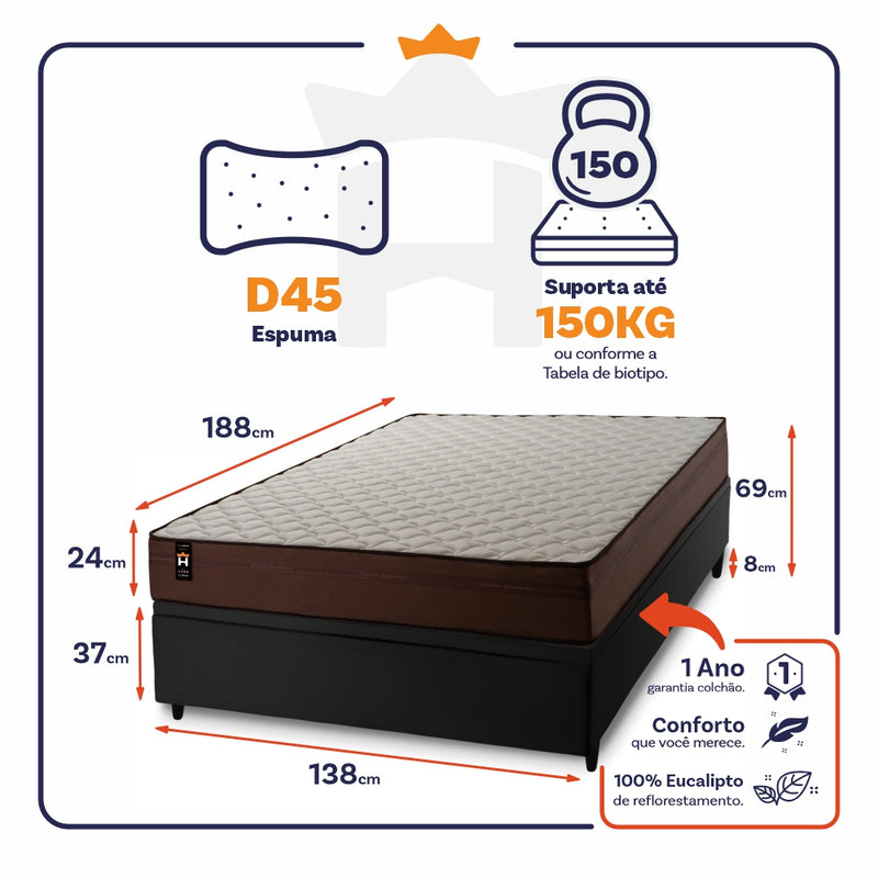 Cama Box Baú Atlanta 138x188 Preto Espuma D45 King House