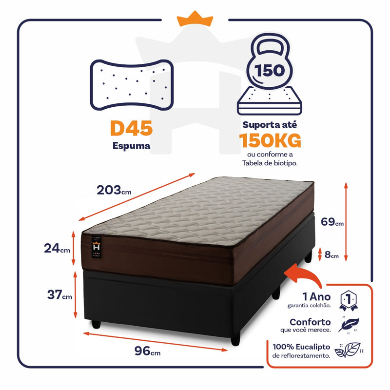Cama Box Baú Atlanta 96x203 Preto Espuma D45 King House