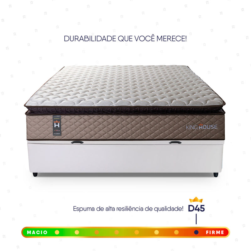 Cama Box Baú Atlanta Casal 138x188 Bege e Branco Espuma D45 Ortopédico