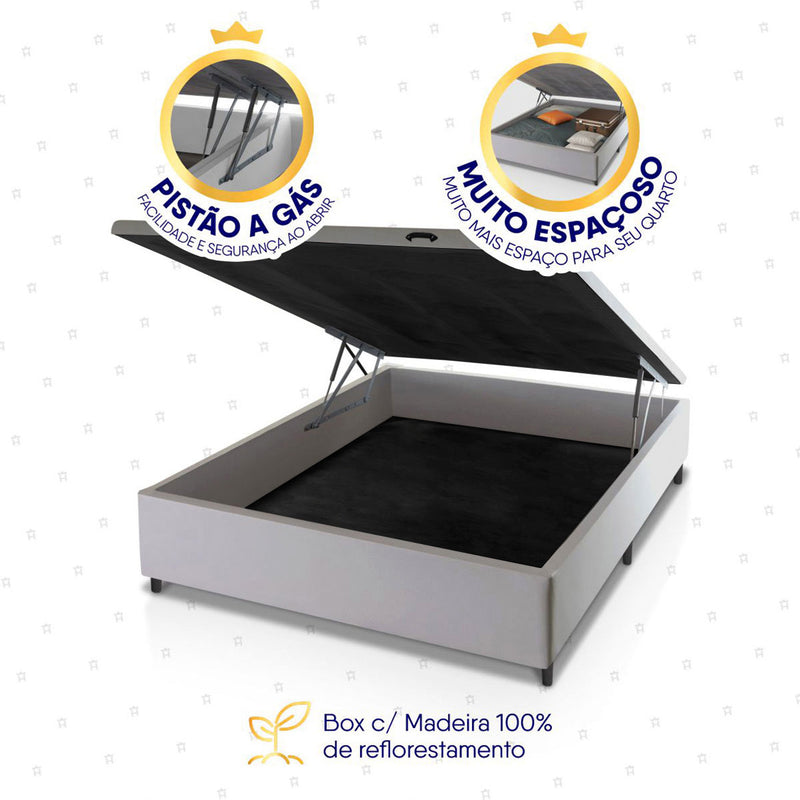 Cama Box Baú Atlanta Casal 138x188 Bege e Branco Espuma D45 Ortopédico