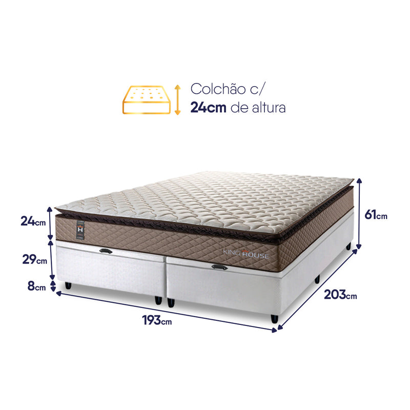 Cama Box Baú Atlanta Espuma D45 193x203 Bege e Branco