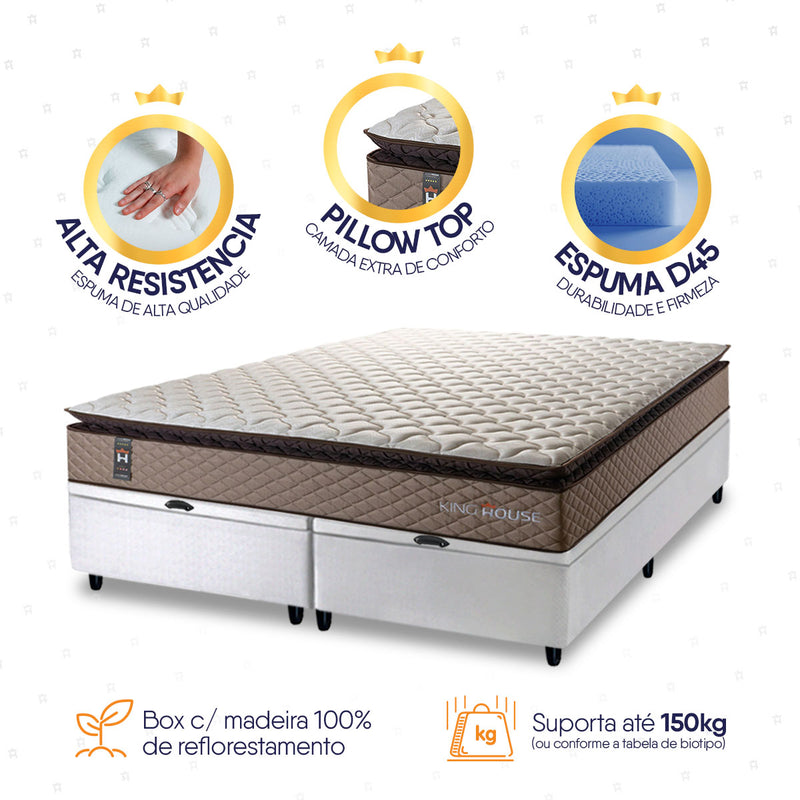 Cama Box Baú Atlanta Espuma D45 193x203 Bege e Branco