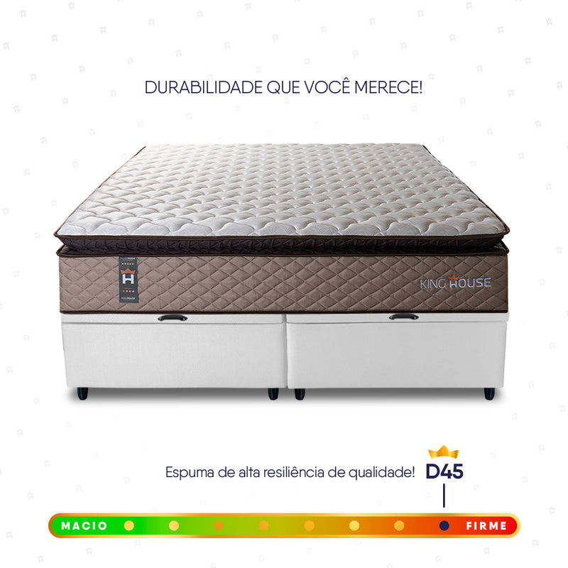 Cama Box Baú Atlanta Espuma D45 193x203 Bege e Branco