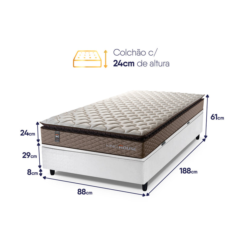 Cama Box Baú Atlanta Solteiro 88x188 Bege e Branco Espuma D45 Ortopédico