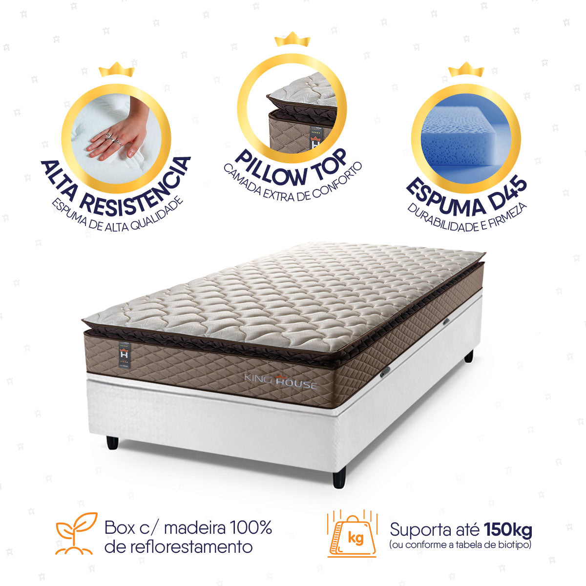 Cama Box Baú Atlanta Solteiro 88x188 Bege e Branco Espuma D45 Ortopédico