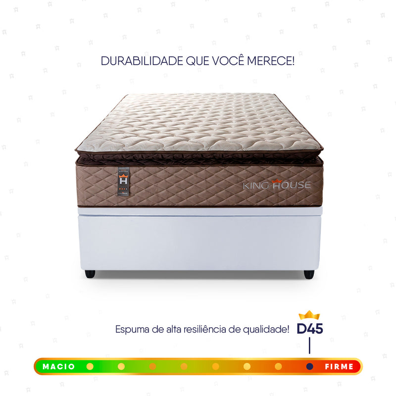 Cama Box Baú Atlanta Solteirão 96x203 Bege e Branco Espuma D45 Ortopédico