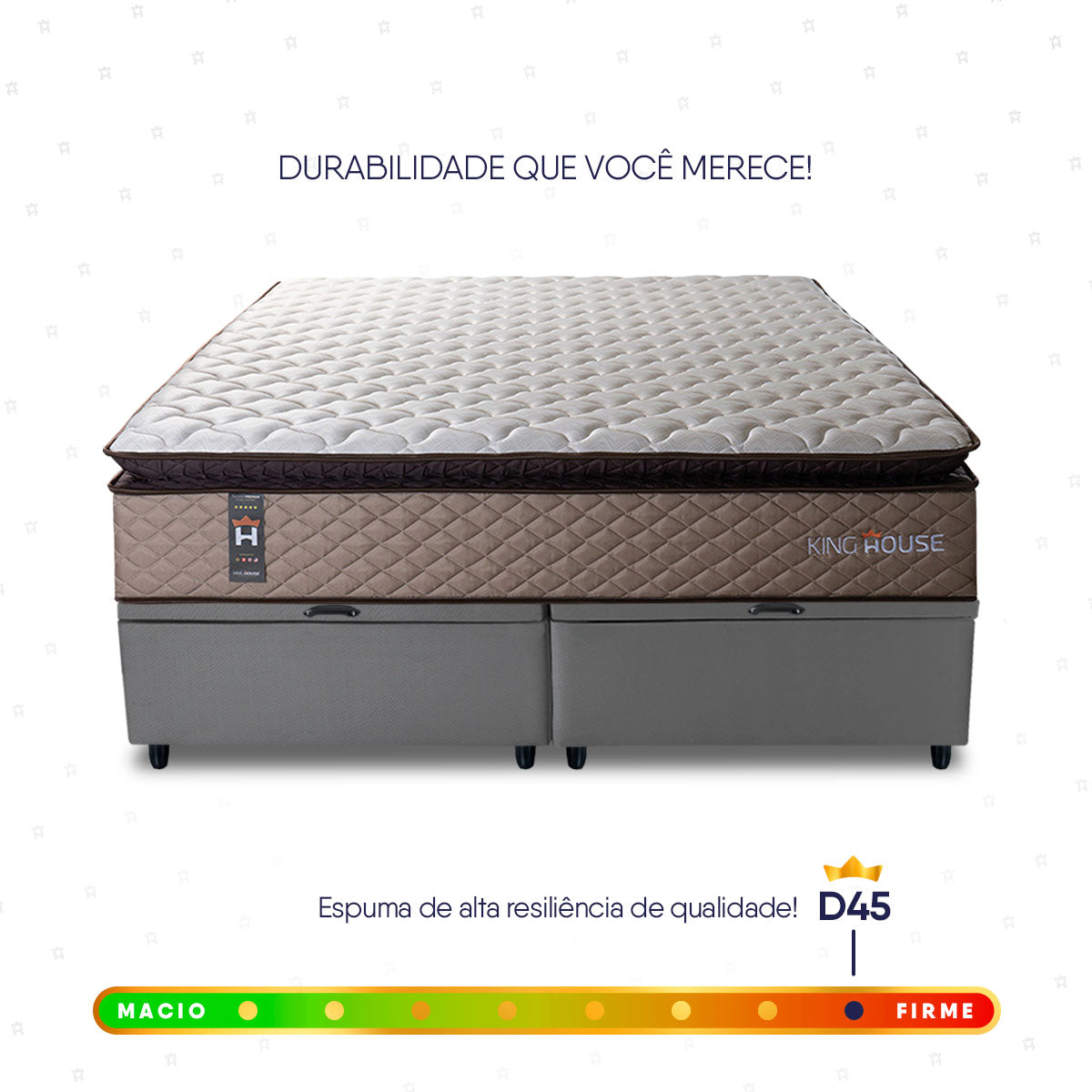 Cama Box Baú Atlanta Espuma D45 158x198 Bege e Cinza