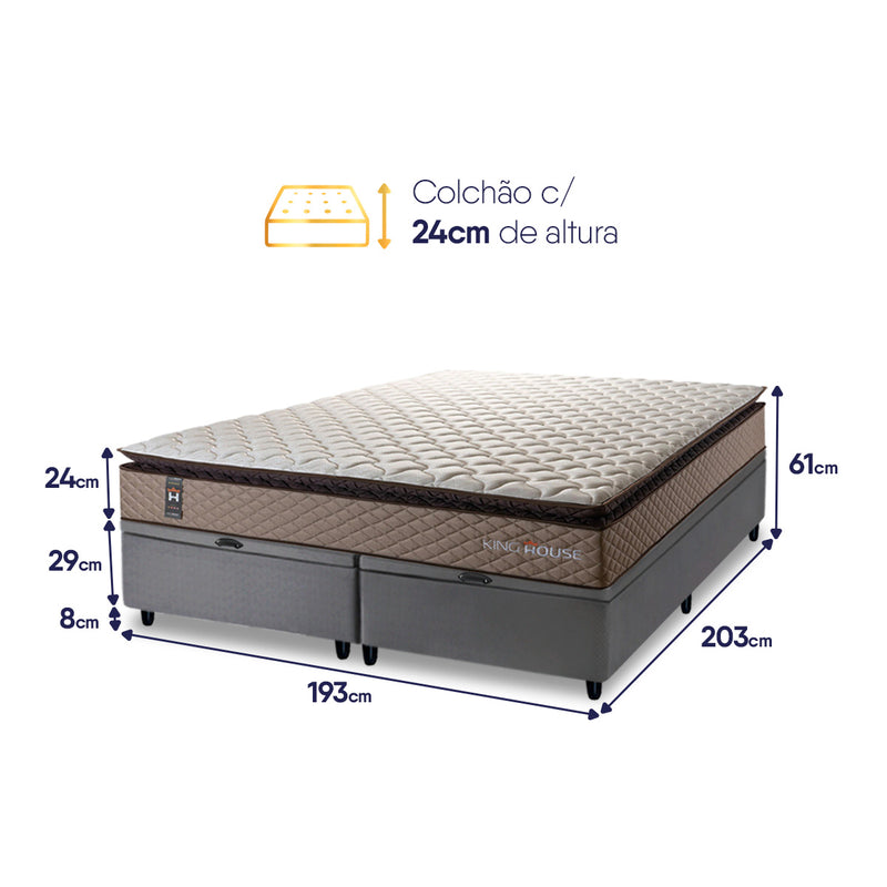 Cama Box Baú Atlanta Espuma D45 193x203 Bege e Cinza