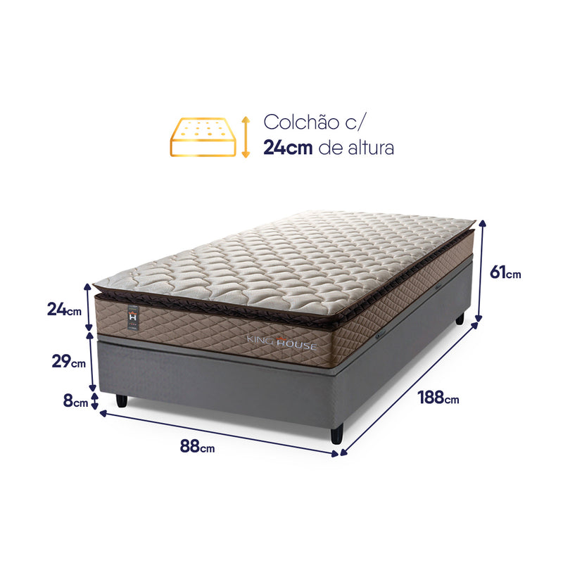 Cama Box Baú Atlanta 88x188 Bege e Cinza Espuma D45