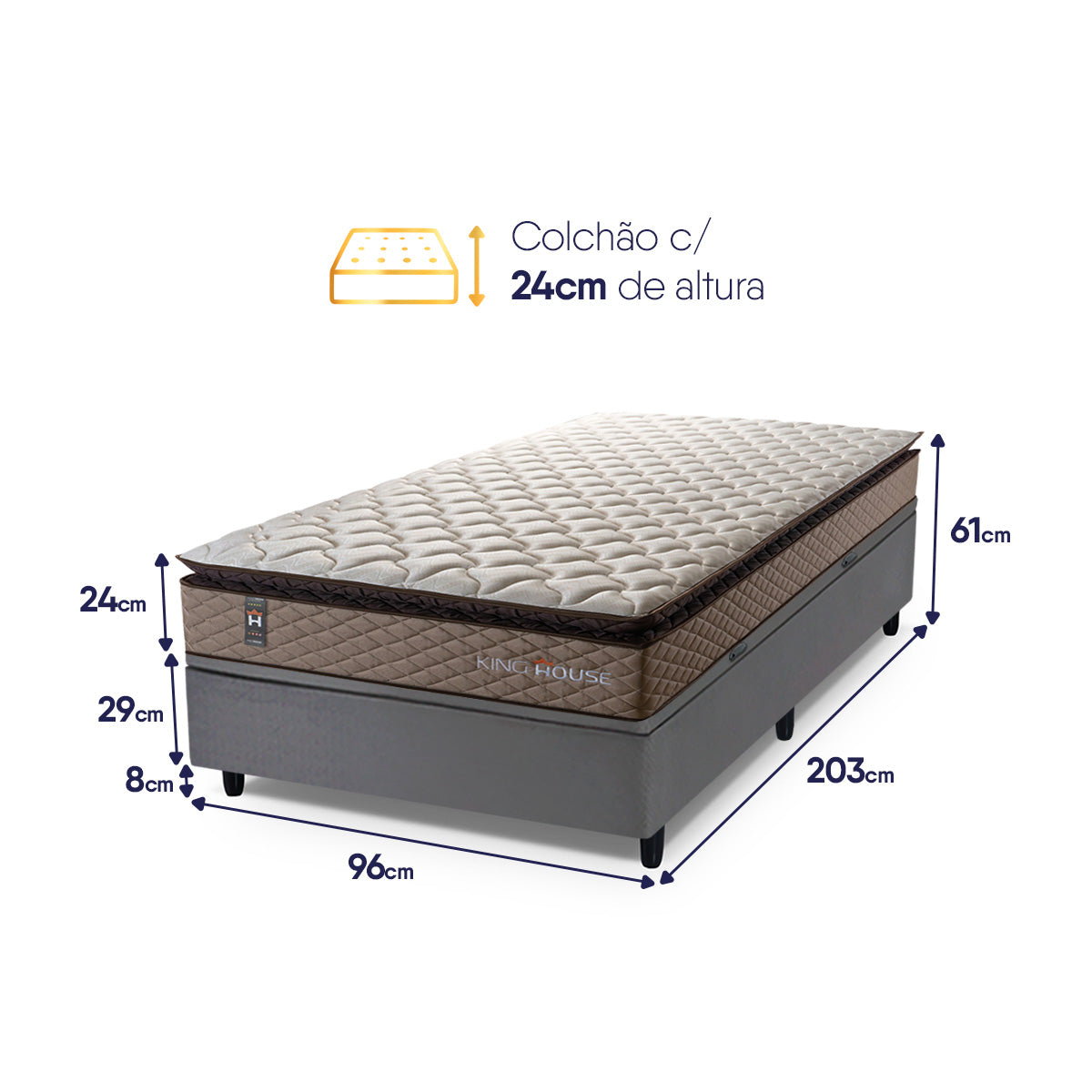 Cama Box Baú Atlanta 96x203 Bege e Cinza Espuma D45
