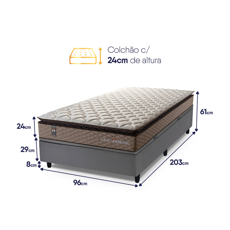Cama Box Baú Atlanta 96x203 Bege e Cinza Espuma D45