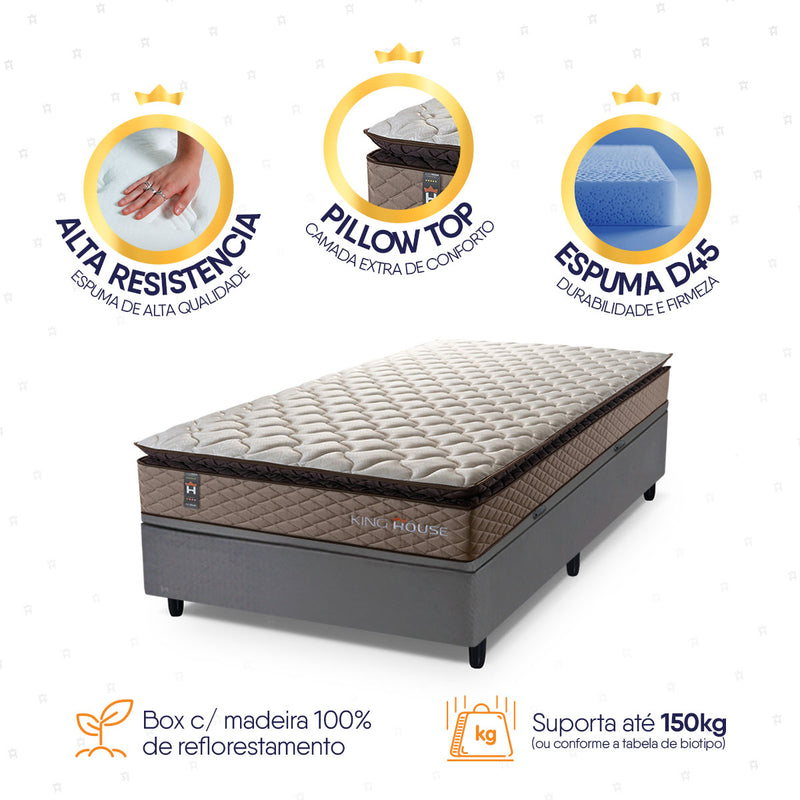 Cama Box Baú Atlanta 96x203 Bege e Cinza Espuma D45