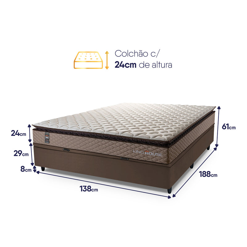 Cama Box Baú Atlanta 138x188 Bege e Marrom Espuma D45