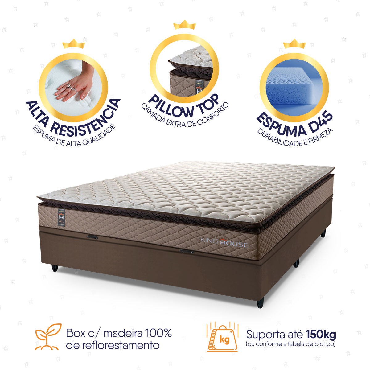 Cama Box Baú Atlanta 138x188 Bege e Marrom Espuma D45