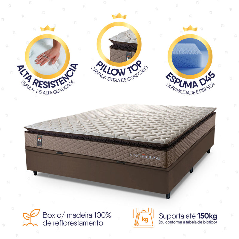 Cama Box Baú Atlanta 138x188 Bege e Marrom Espuma D45