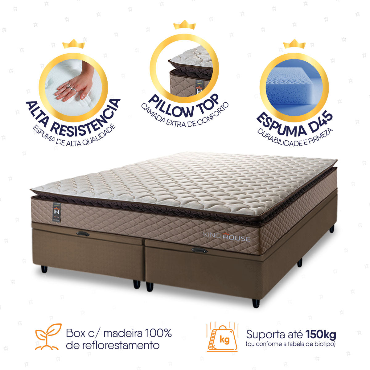 Cama Box Baú Atlanta Espuma D45 158x198 Bege e Marrom