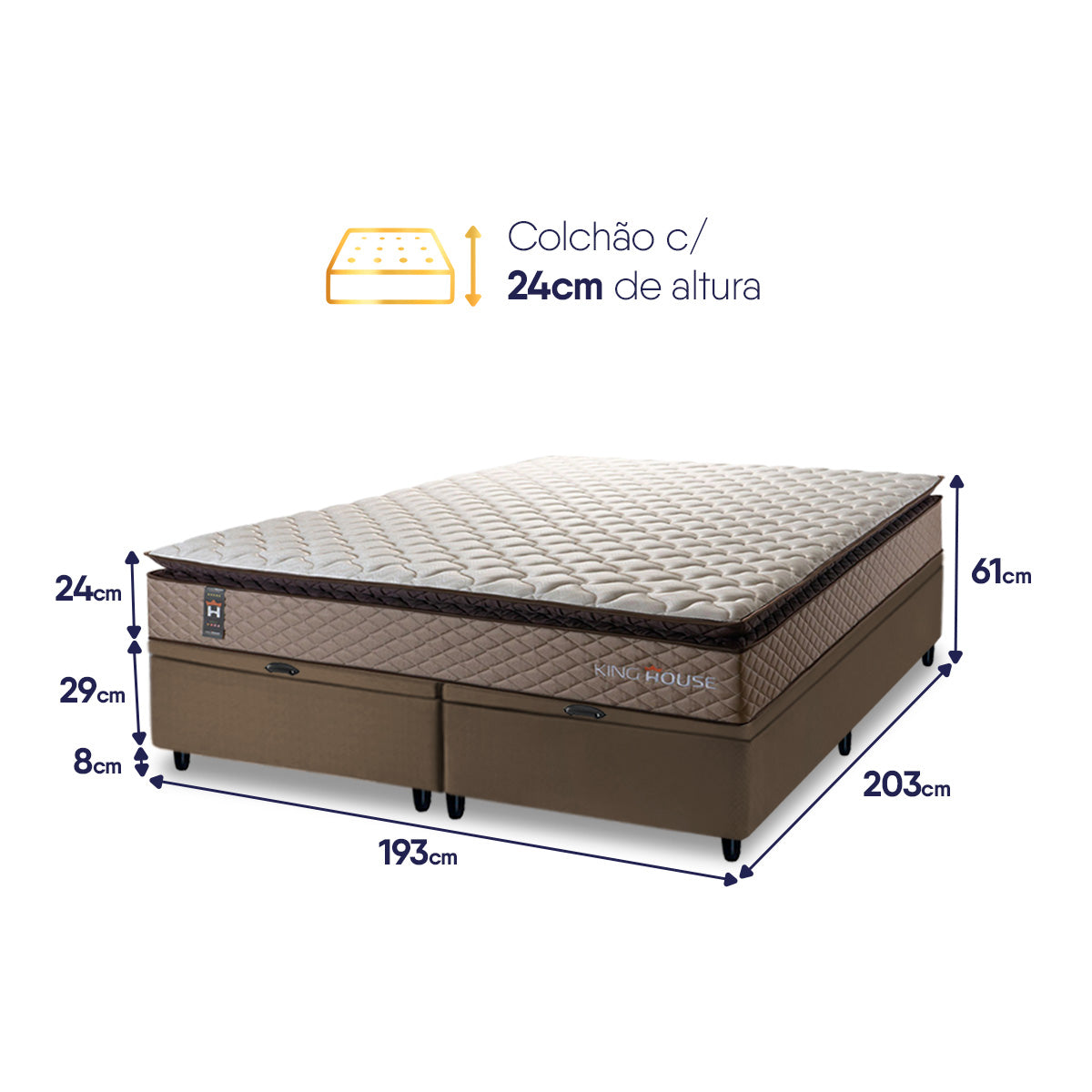 Cama Box Baú Atlanta Espuma D45 193x203 Bege e Marrom