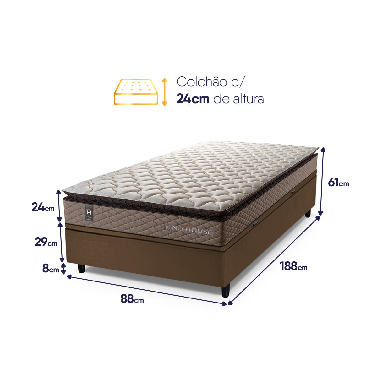 Cama Box Baú Atlanta 88x188 Bege e Marrom Espuma D45